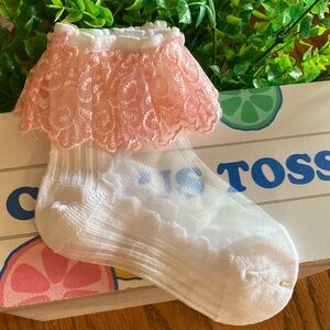 10/$13 NWOT Lace Trim Kids Socks - Pink and White little toddler